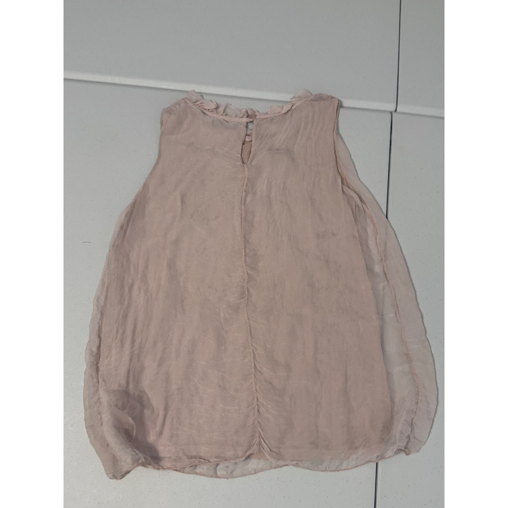 Elena Baldi Italy 100% Silk Ruffle Neck Blouse Tank Top Blush Pink Medium  oo - Picture 3 of 7